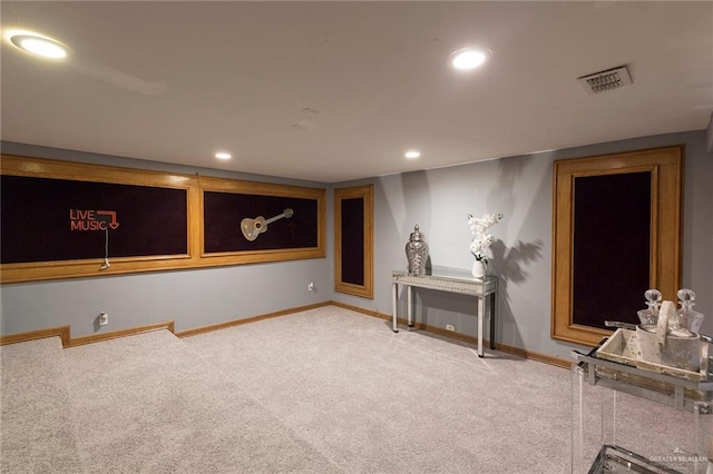 basement with light carpet