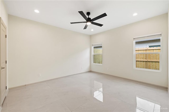1901 W Violet Dr, Pharr, TX 78577 - spare room featuring ceiling fan, recessed lighting, baseboards, and light tile patterned flooring