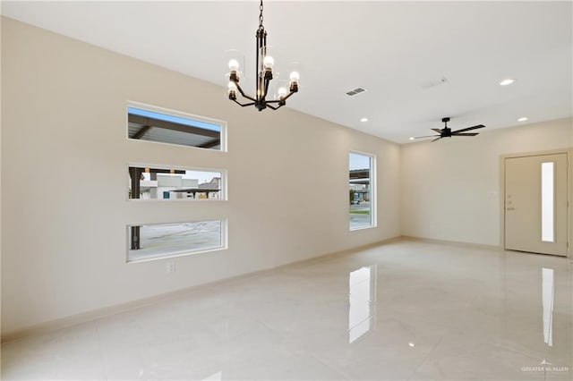1901 W Violet Dr, Pharr, TX 78577 - empty room featuring a chandelier, recessed lighting, a ceiling fan, baseboards, and light tile patterned flooring