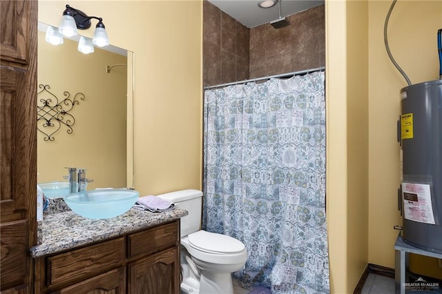 5514 N Minnesota Rd, Mission, TX 78574 - bathroom featuring electric water heater, vanity, a shower with curtain, and tile patterned floors