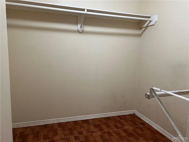 spacious closet featuring dark wood-type flooring