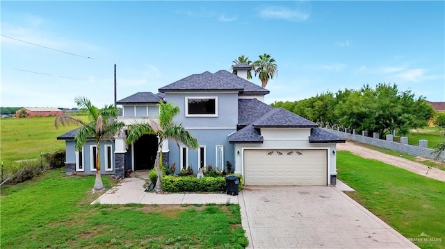 view of front of home with a garage and a front yard