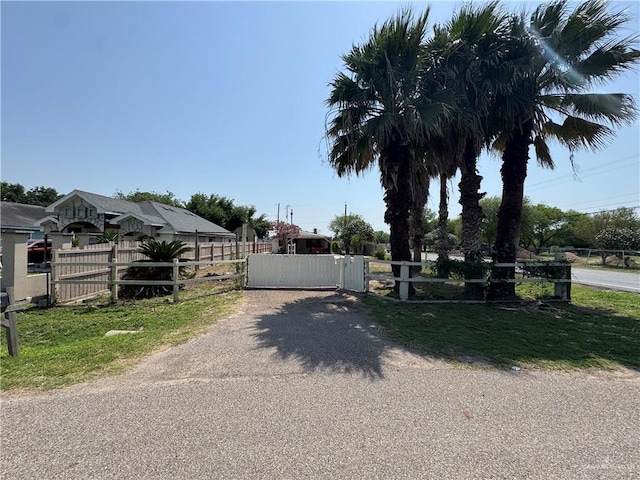 view of street featuring driveway, a gate, and a gated entry