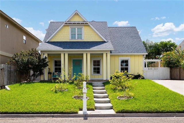 view of front of property with a front yard and a porch