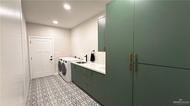 2800 Encke Rd, Mission, TX 78574 - laundry room with washer and dryer, cabinet space, recessed lighting, and light floors