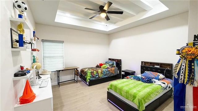2800 Encke Rd, Mission, TX 78574 - bedroom with a raised ceiling, wood finished floors, and ceiling fan
