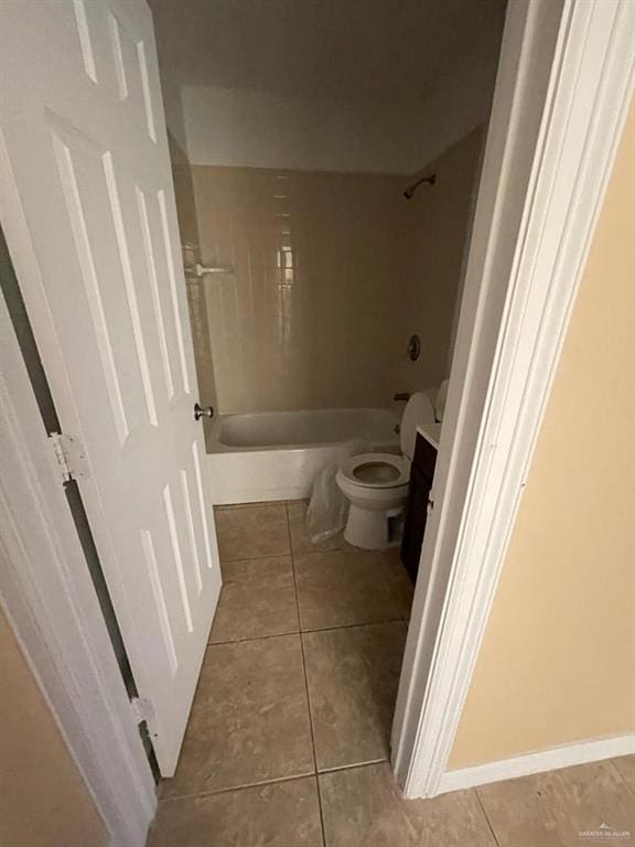 full bathroom with bathtub / shower combination, tile patterned floors, vanity, and toilet