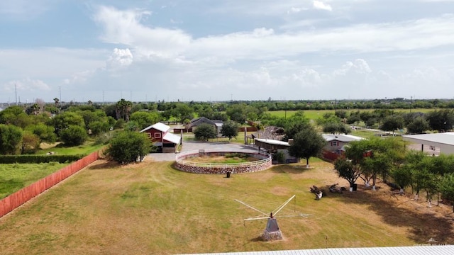 birds eye view of property featuring a rural view