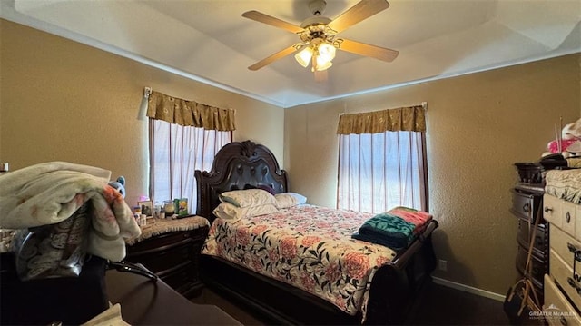 bedroom featuring ceiling fan