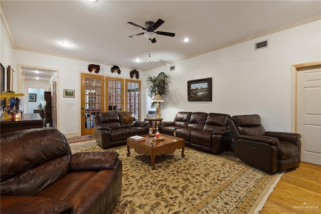 408 E Newport Ln, Mcallen, TX 78501 - living area with ornamental molding, ceiling fan, wood finished floors, and recessed lighting