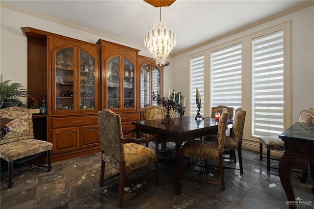 408 E Newport Ln, Mcallen, TX 78501 - dining room with ornamental molding, healthy amount of natural light, and a chandelier
