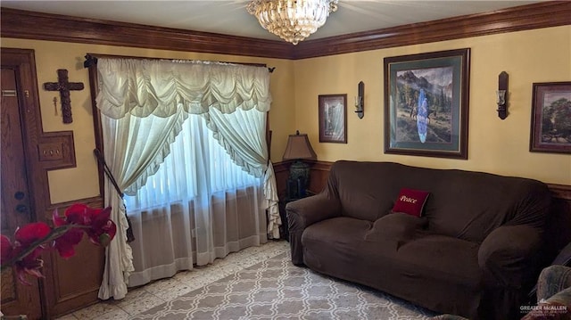 2104 Harvey St, Mcallen, TX 78501 - living room featuring a notable chandelier and ornamental molding