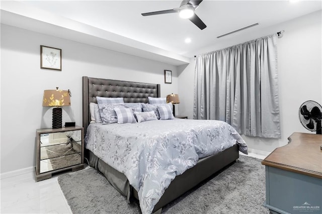 2215 Corales St, Mission, TX 78573 - bedroom with recessed lighting, ceiling fan, and marble finish flooring