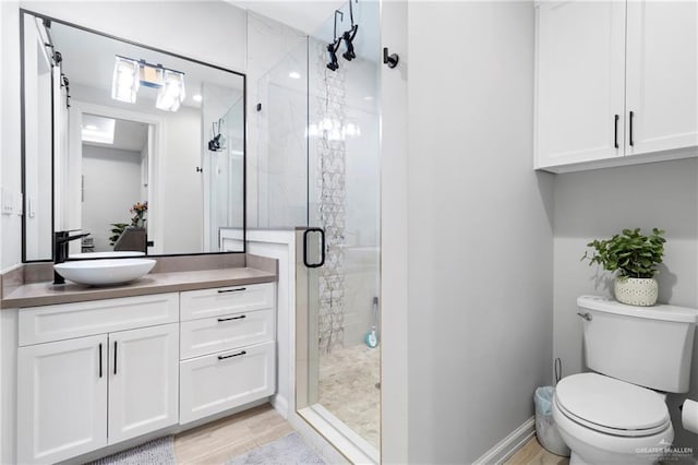 2215 Corales St, Mission, TX 78573 - bathroom featuring vanity, a shower stall, and wood finished floors