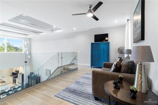 2215 Corales St, Mission, TX 78573 - living room featuring ceiling fan, wood finished floors, and recessed lighting