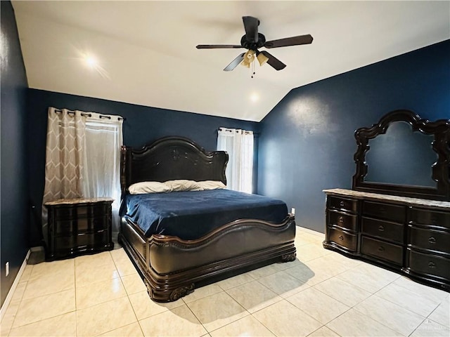 524 S Mile 2 W, Mercedes, TX 78570 - bedroom with light tile patterned flooring, ceiling fan, and vaulted ceiling