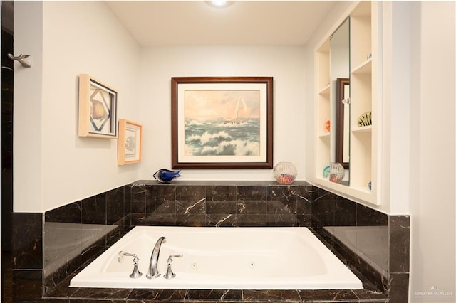 bathroom featuring a relaxing tiled tub