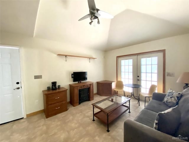 4014 Lark Dr, Mission, TX 78572 - living area featuring vaulted ceiling, a ceiling fan, and french doors