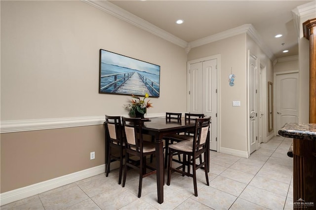 123 E Saturn Ln Unit C-3, South Padre Island, TX 78597 - dining space featuring light tile patterned flooring, ornamental molding, and recessed lighting
