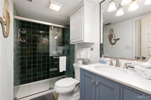 3000 Gulf Blvd Unit 701, South Padre Island, TX 78597 - full bath with vanity, a shower stall, a textured ceiling, and a chandelier