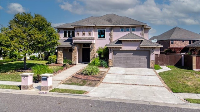 view of front facade with a garage and a front lawn