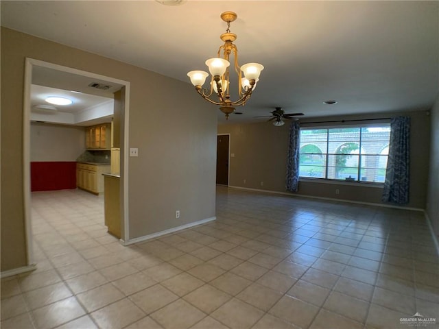 1802 N 17th St, Harlingen, TX 78550 - unfurnished room featuring a chandelier, ceiling fan, and light tile patterned flooring