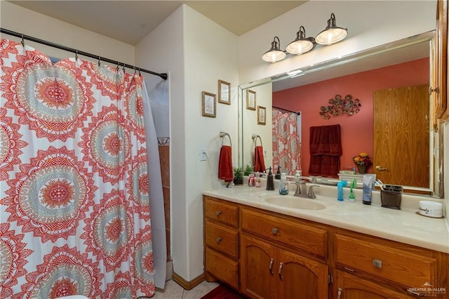 full bath with vanity and a shower with curtain