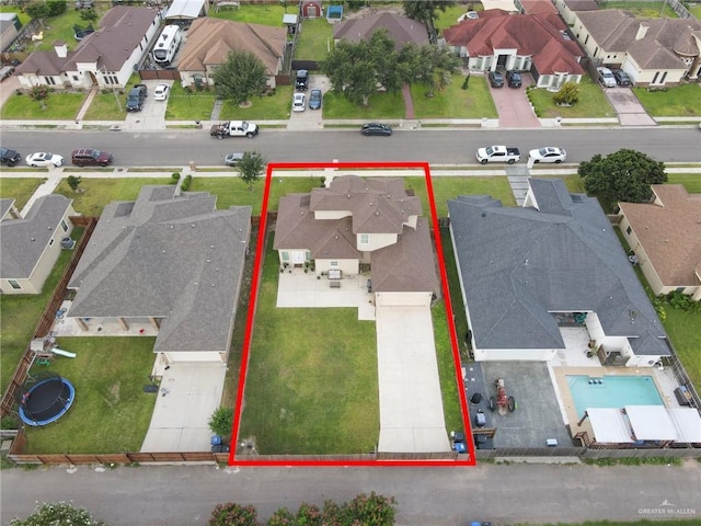 3120 La Puerta Ave, Edinburg, TX 78541 - aerial perspective of suburban area with property parcel outlined and a pool