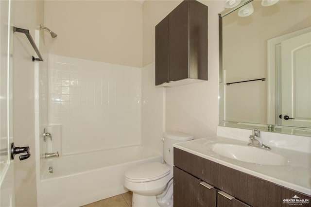 full bathroom featuring tile patterned flooring, shower / bath combination, vanity, and toilet