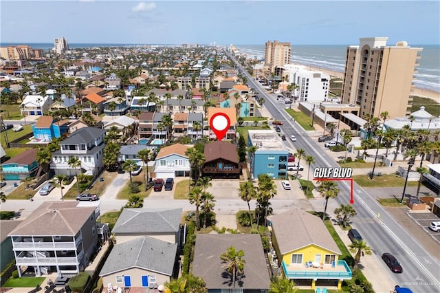 130 E Gardenia St, South Padre Island, TX 78597 - birds eye view of property with a water view and a city view