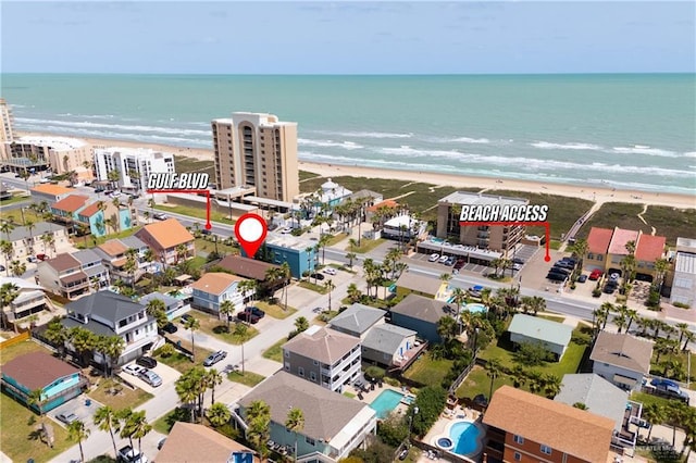 130 E Gardenia St, South Padre Island, TX 78597 - drone / aerial view featuring a beach view and a water view