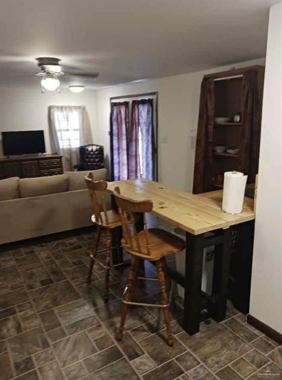 dining space with ceiling fan