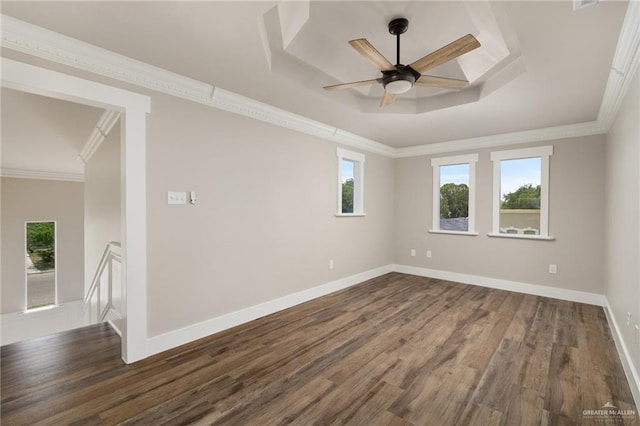 1817 Dolores Del Rio Ave, Mission, TX 78572 - unfurnished room with a raised ceiling, wood finished floors, crown molding, baseboards, and a ceiling fan