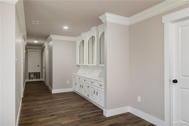 1817 Dolores Del Rio Ave, Mission, TX 78572 - hall featuring dark wood finished floors, baseboards, recessed lighting, and ornamental molding