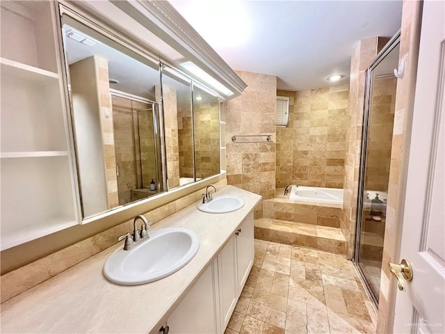 3530 Los Lagos Dr, Edinburg, TX 78542 - full bathroom with a shower stall, a garden tub, a sink, and double vanity