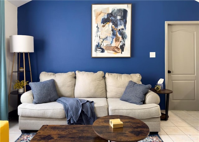 view of tiled living area