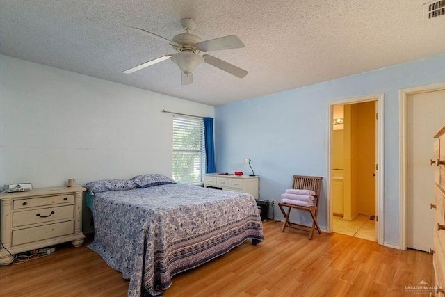 3301 Princeton Ave, Mcallen, TX 78504 - bedroom featuring light wood-style flooring, a textured ceiling, ceiling fan, and ensuite bathroom