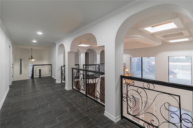 3909 S M St, Mcallen, TX 78503 - hallway with baseboards, ornamental molding, recessed lighting, and arched walkways