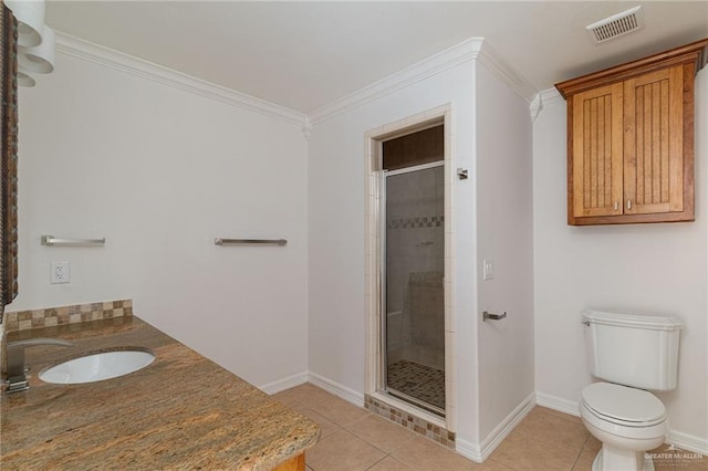 3909 S M St, Mcallen, TX 78503 - full bath with a shower stall, ornamental molding, tile patterned floors, baseboards, and toilet