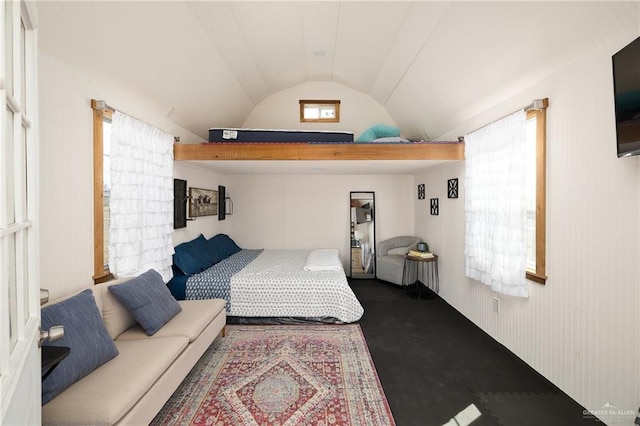 bedroom with vaulted ceiling