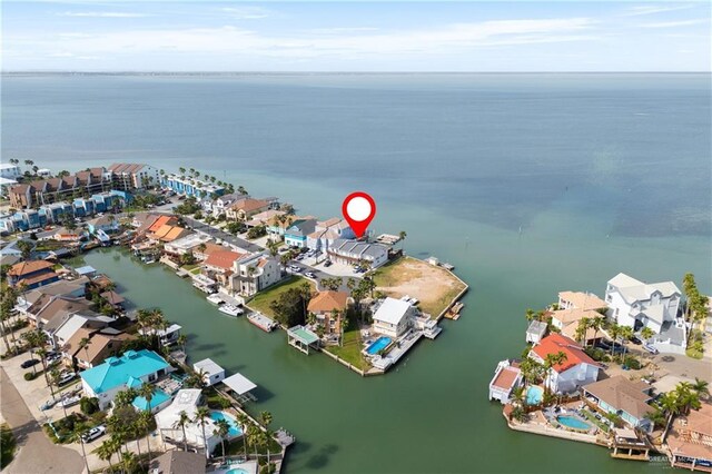 5705 Laguna Cir S, South Padre Island, TX 78597 - bird's eye view with a residential view and a water view