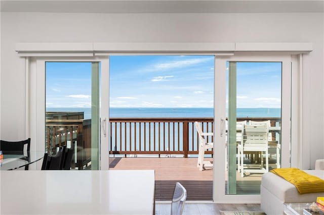 5705 Laguna Cir S, South Padre Island, TX 78597 - interior space featuring wood finished floors and a water view