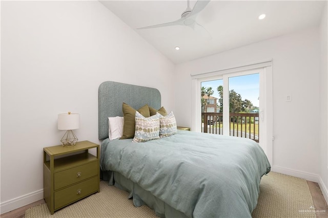 5705 Laguna Cir S, South Padre Island, TX 78597 - bedroom with ceiling fan, baseboards, access to exterior, and recessed lighting