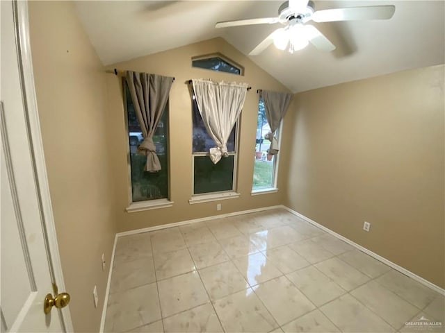 8500 S Norma St, Pharr, TX 78577 - unfurnished room featuring baseboards, lofted ceiling, and a ceiling fan