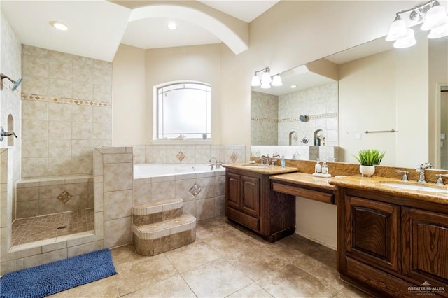 1625 Gabriels Lndg, Harlingen, TX 78550 - full bath with double vanity, a bath, tile patterned flooring, and tiled shower