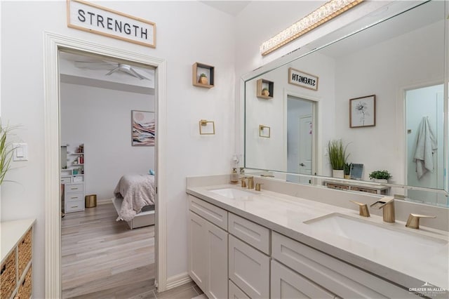 bathroom with hardwood / wood-style flooring and vanity