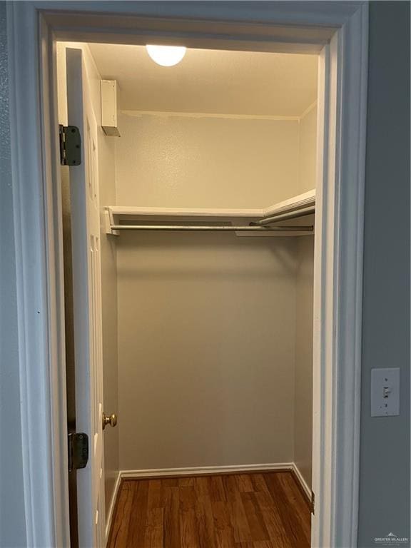 spacious closet with dark wood-style flooring