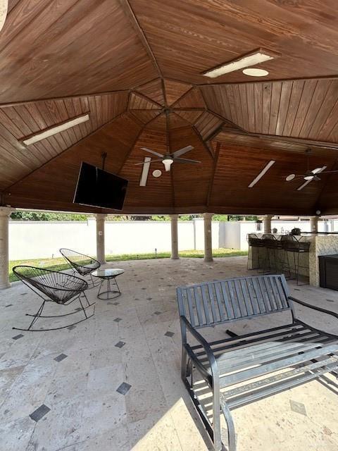 2417 E 28th St, Mission, TX 78574 - view of patio / terrace with a gazebo, a ceiling fan, and an outdoor bar