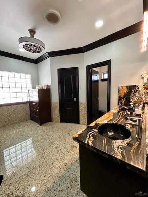 2417 E 28th St, Mission, TX 78574 - bedroom featuring crown molding and speckled floor