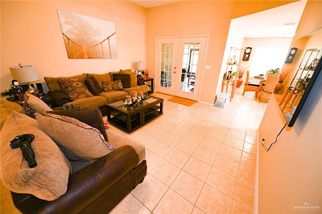 tiled living room with french doors